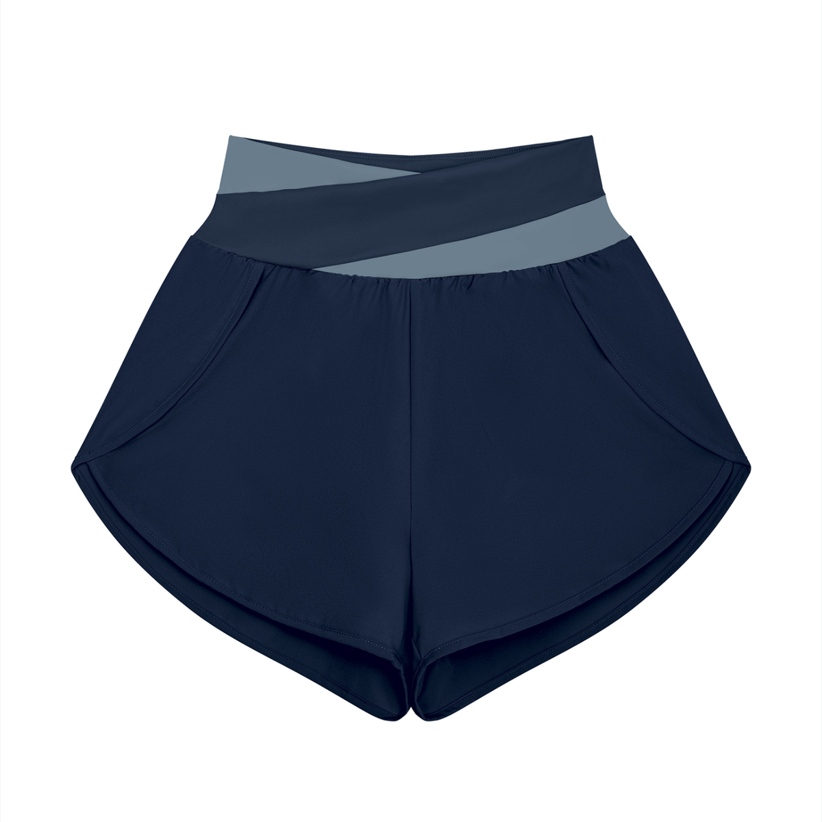Block Lined Training Shorts in Navy Blue with Gray Blue, women's activewear