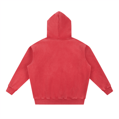Move with Intention Snow Wash Fleece Hoodie in red, oversized fit, back view, cozy streetwear style