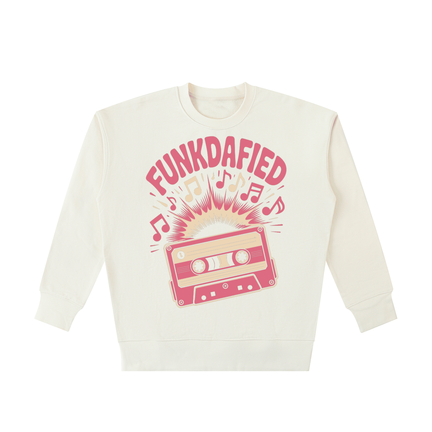 Funkdafied Essential Heavyweight Cotton Sweatshirt with vintage cassette tape print and oversized cotton fit