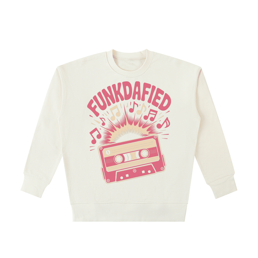 Funkdafied Essential Heavyweight Cotton Sweatshirt with vintage cassette tape print and oversized cotton fit