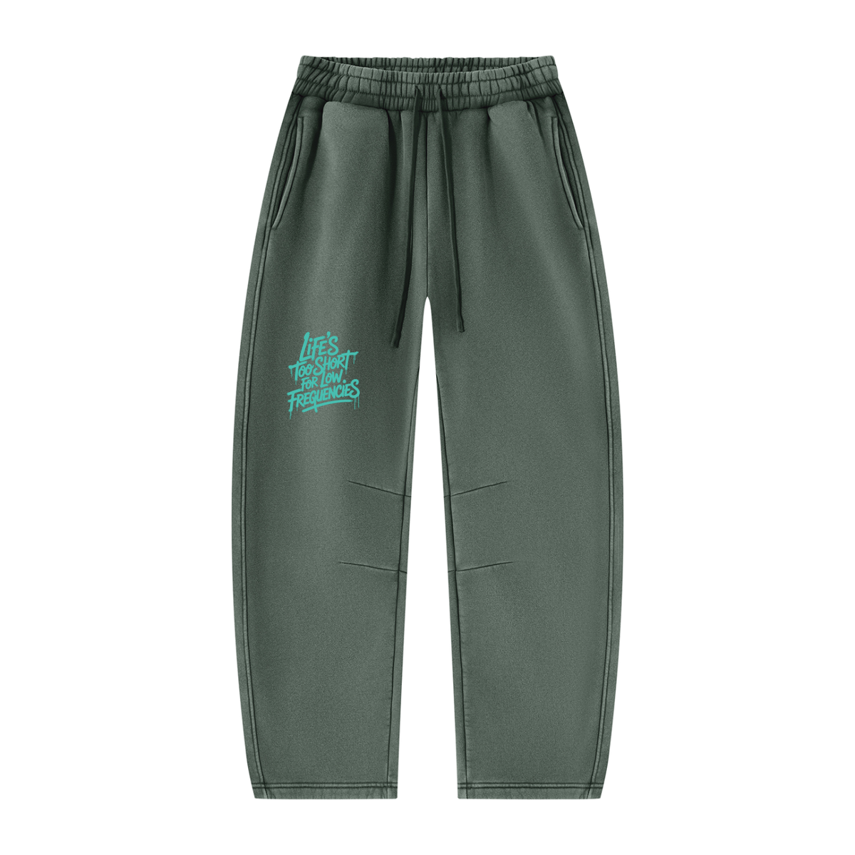 Low Frequencies Barrel Leg Sweatpants in Washed Green, unisex streetwear