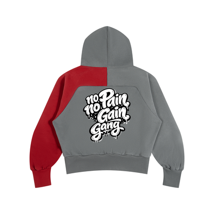 Essential Colour Block Quarter-Zip Hoodie in Dark Gray with Red, unisex streetwear