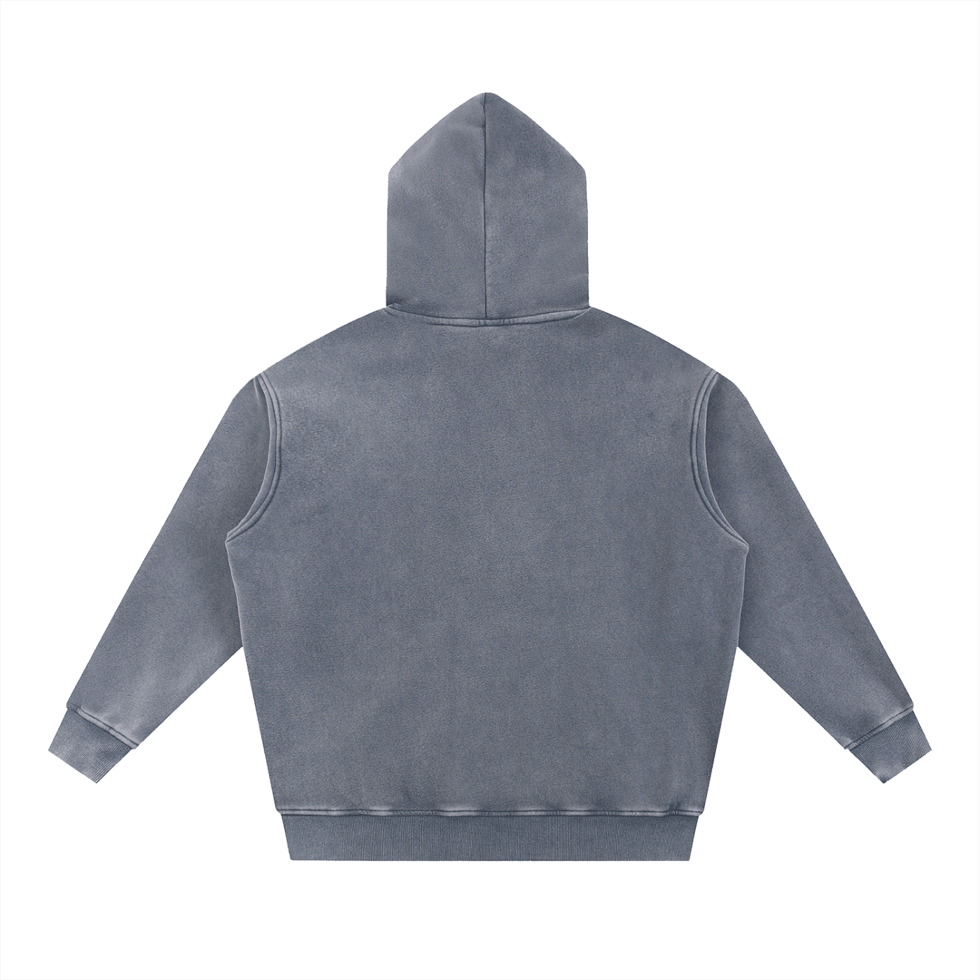 Back view of Move with Intention Snow Wash Fleece Oversize Hoodie in gray, featuring a relaxed fit and hood