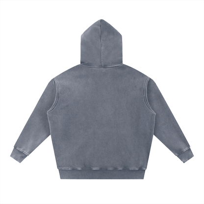 Back view of Move with Intention Snow Wash Fleece Oversize Hoodie in gray, featuring a relaxed fit and hood