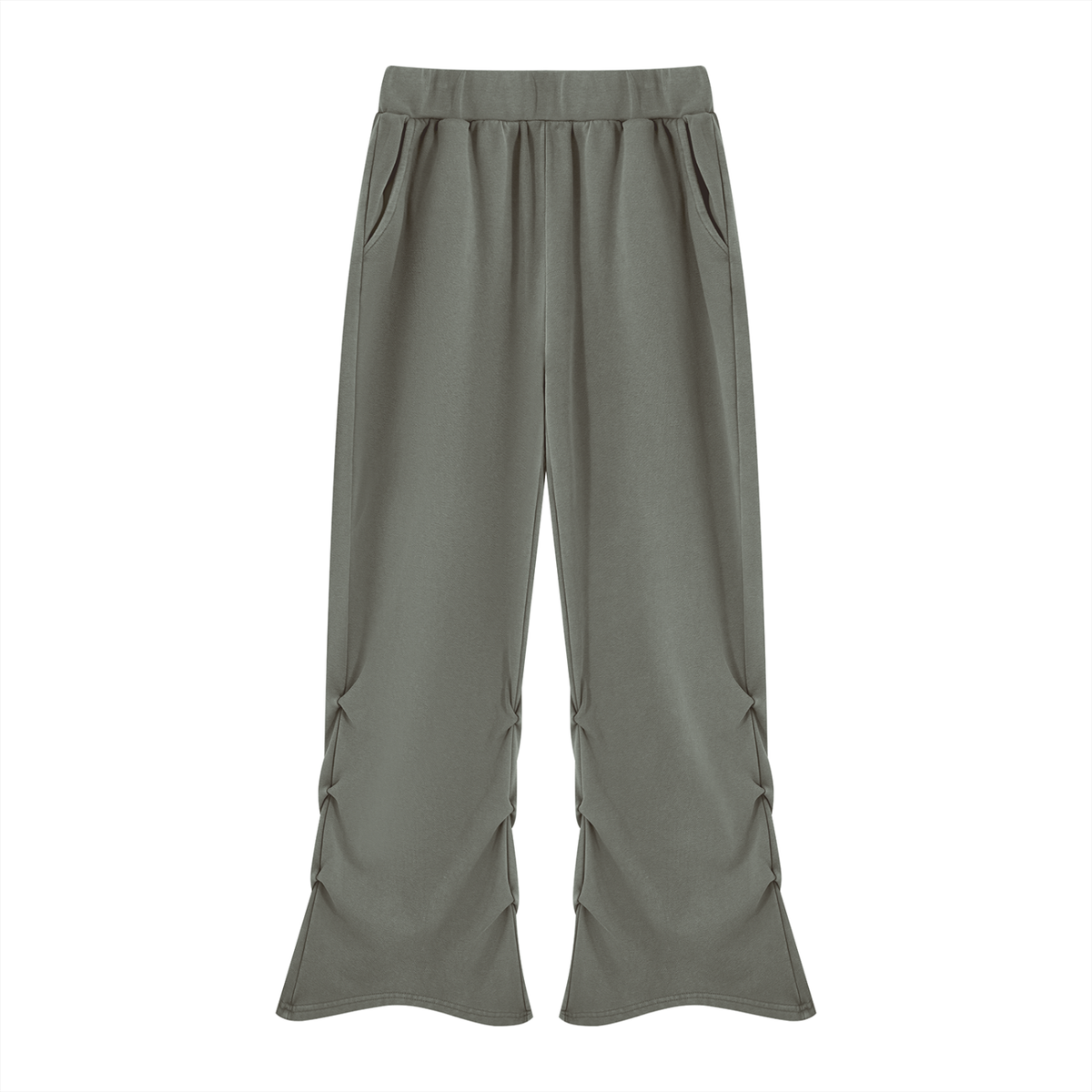 Vintage Wash Ruched Flare Sweatpants in Dark Gray, women's streetwear