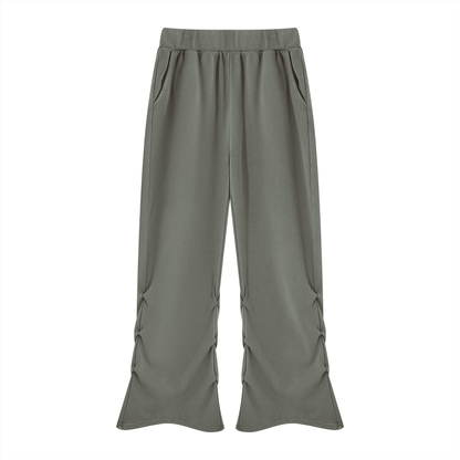 Vintage Wash Ruched Flare Sweatpants in Dark Gray, women's streetwear