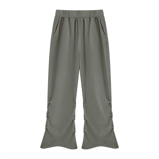 Vintage Wash Ruched Flare Sweatpants in Dark Gray, women's streetwear