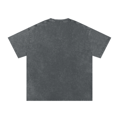 Back view of Snow Washed Oversized Cotton T-Shirt in faded black with drop shoulder and short sleeves