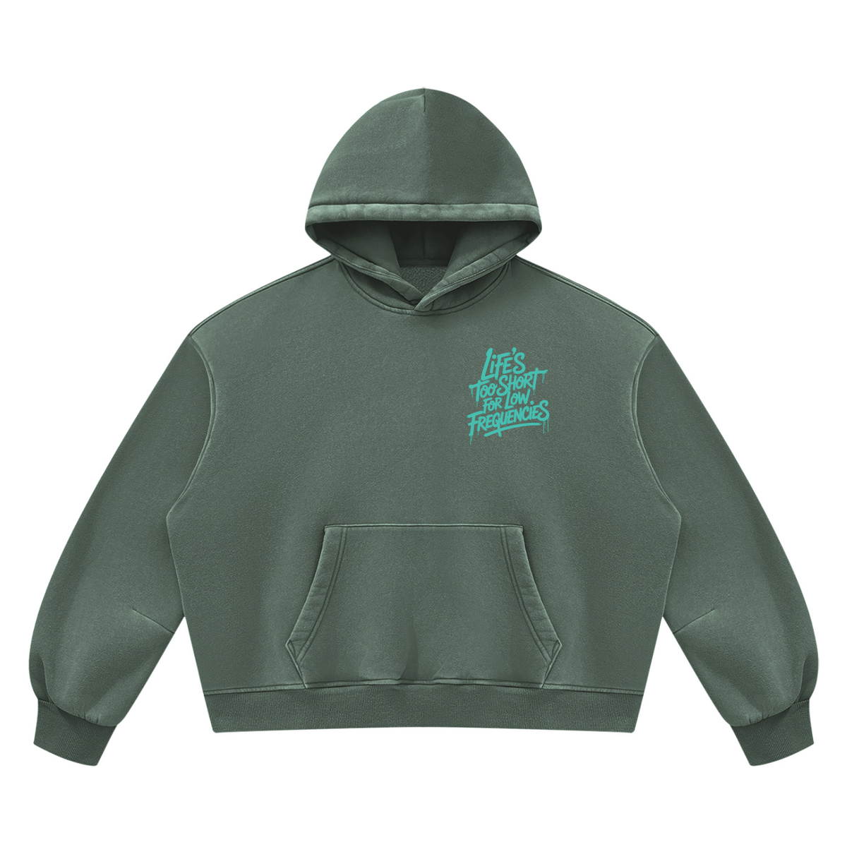 Low Frequencies Vintage Wash Hoodie in Washed Green, unisex streetwear