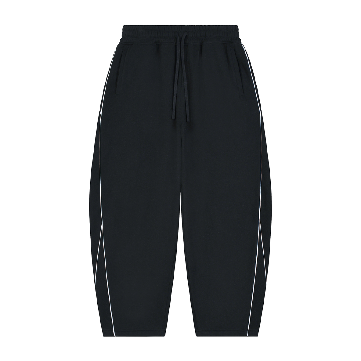 Essential Piping Barrel Leg Sweatpants in Black, unisex streetwear