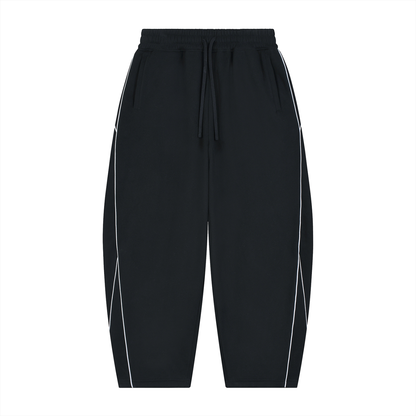 Essential Piping Barrel Leg Sweatpants in Black, unisex streetwear