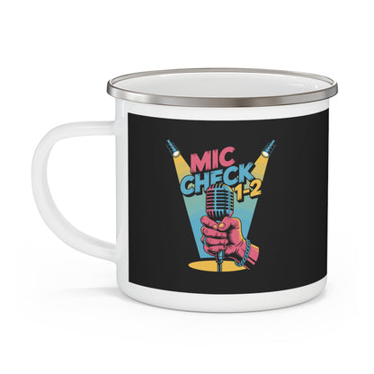 Retro Microphone Enamel Camping Mug, Adventure Travel Mug, Music Lover Gift, Campfire Mug, Outdoor Coffee Cup, Unique Camping Gear