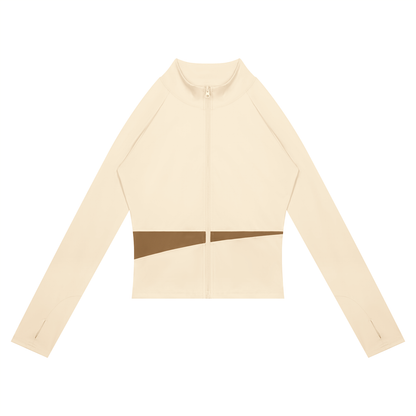 Block Cropped Track Jacket in Apricot with Khaki, women's activewear