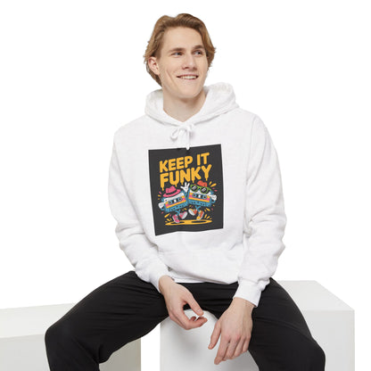 Funky Graphic Hoodie - Keep It Funky, Unisex Sweatshirt, Trendy Casual Wear, Gift for Music Lovers, Festival Hoodie