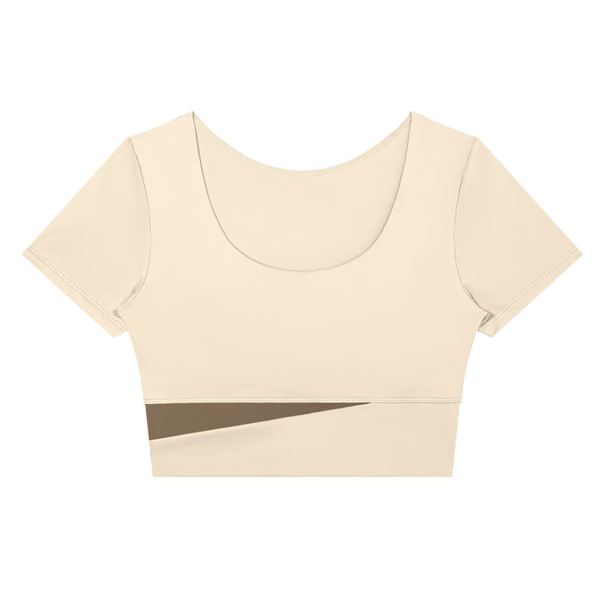 Block Short-Sleeve Crop Top in Apricot with Khaki, women's activewear