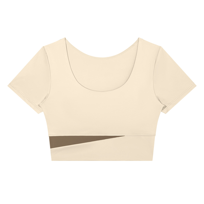 Block Short-Sleeve Crop Top in Apricot with Khaki, women's activewear