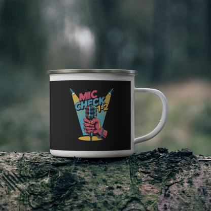 Retro Microphone Enamel Camping Mug, Adventure Travel Mug, Music Lover Gift, Campfire Mug, Outdoor Coffee Cup, Unique Camping Gear