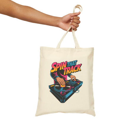 DJ Themed Tote Bag, Music Lover Gift, Spin That Track Bag, Eco-Friendly Shopping Bag, Party Favor Tote