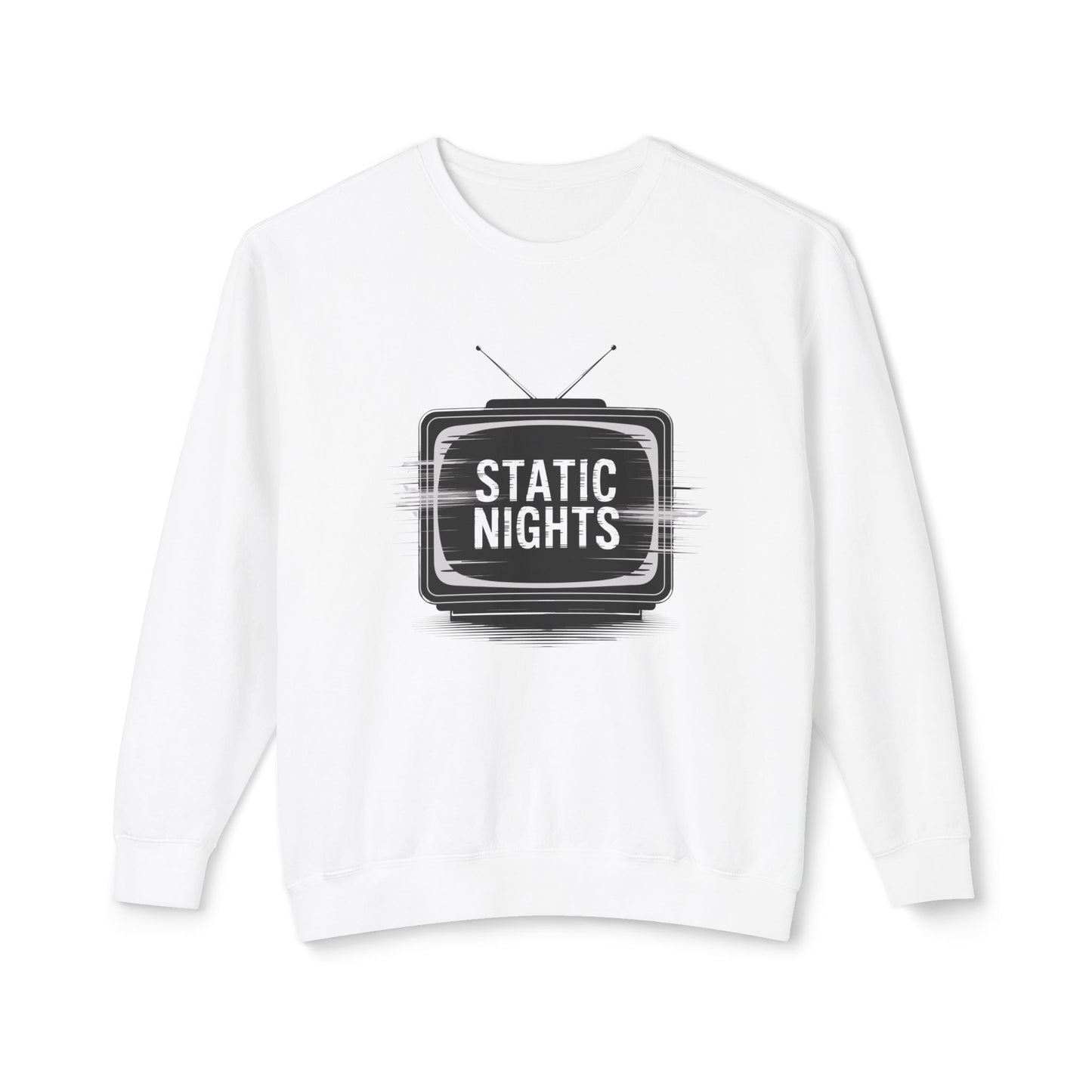 Static Nights Unisex Lightweight Crewneck Sweatshirt | Cozy Loungewear, Casual Style, Gift Idea for Teens, Music Lovers, Fall Fashion