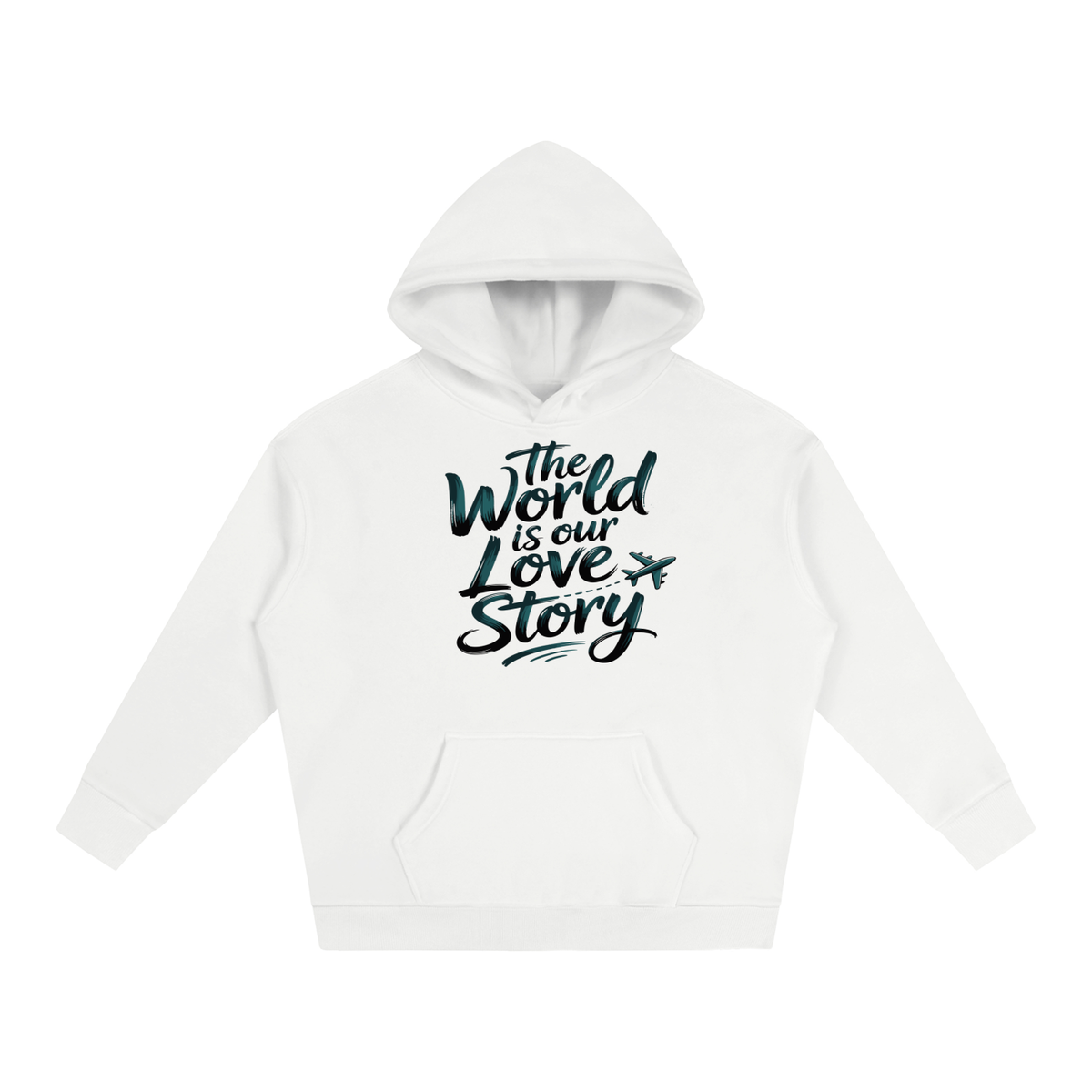 The World Is Our Love Story Hoodie in White, unisex streetwear