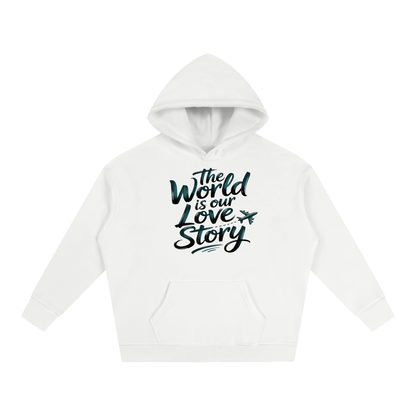 The World Is Our Love Story Hoodie in White, unisex streetwear