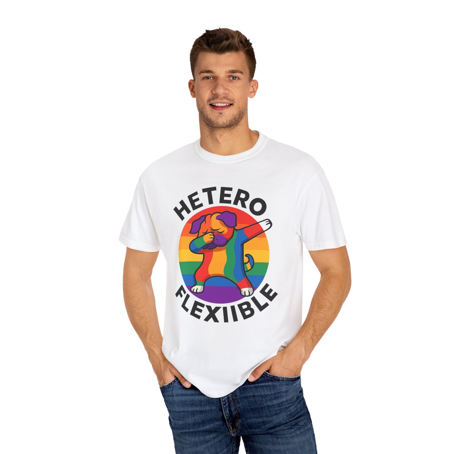 Colorful Unisex Graphic T-Shirt with Hetero Flexible Dog Design