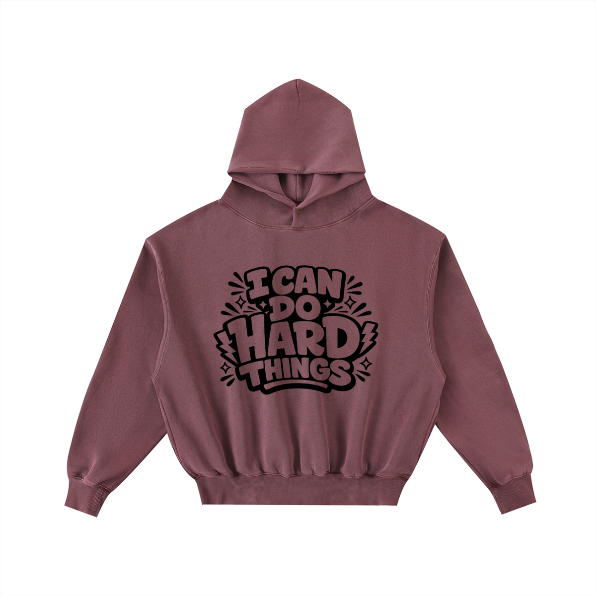 I Can Do Hard Things Frayed Wash Hoodie in Red, unisex streetwear