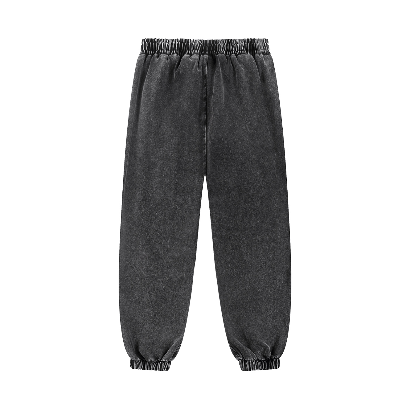 Black snow wash jogged sweatpants with elastic waist and cuffs, casual oversized fit for streetwear and comfort