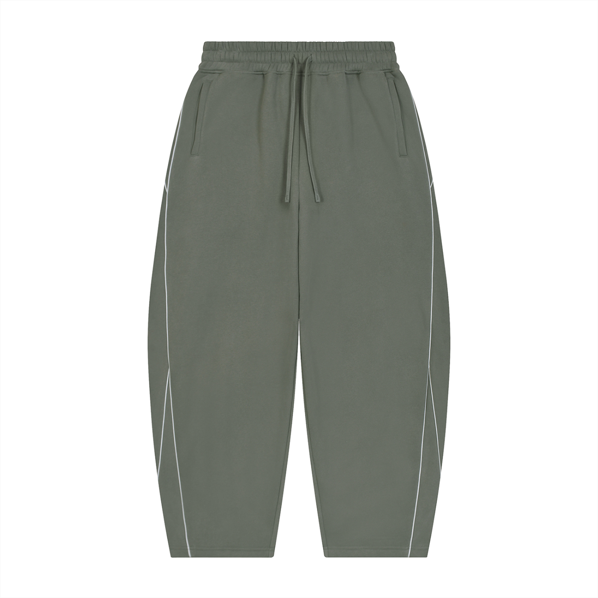 Essential Piping Barrel Leg Sweatpants in Medium Gray, unisex streetwear