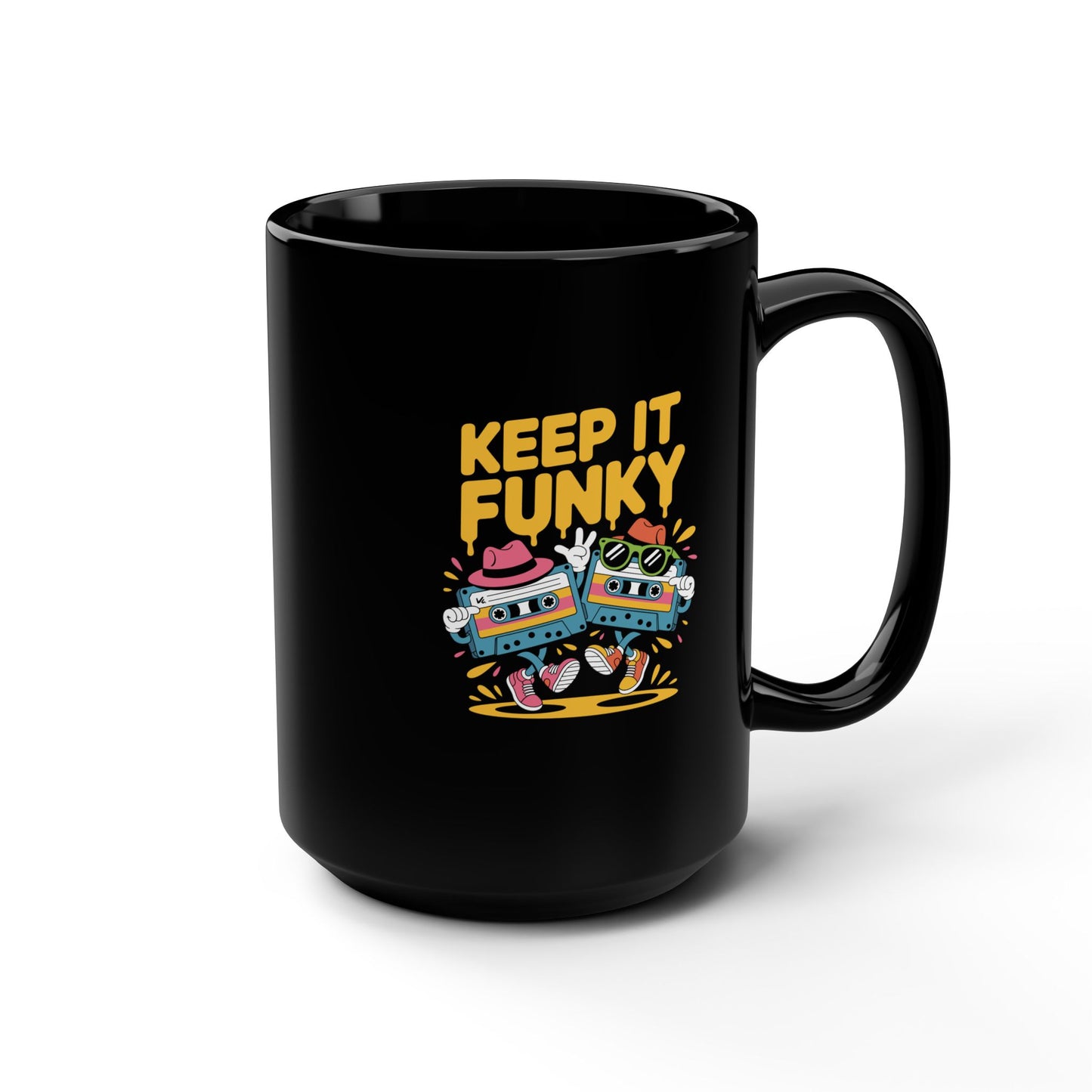 Keep It Funky Black Mug | 15oz Coffee Cup, Funky Gift, Retro Vibe, Cool Mug, Fun Kitchen Decor