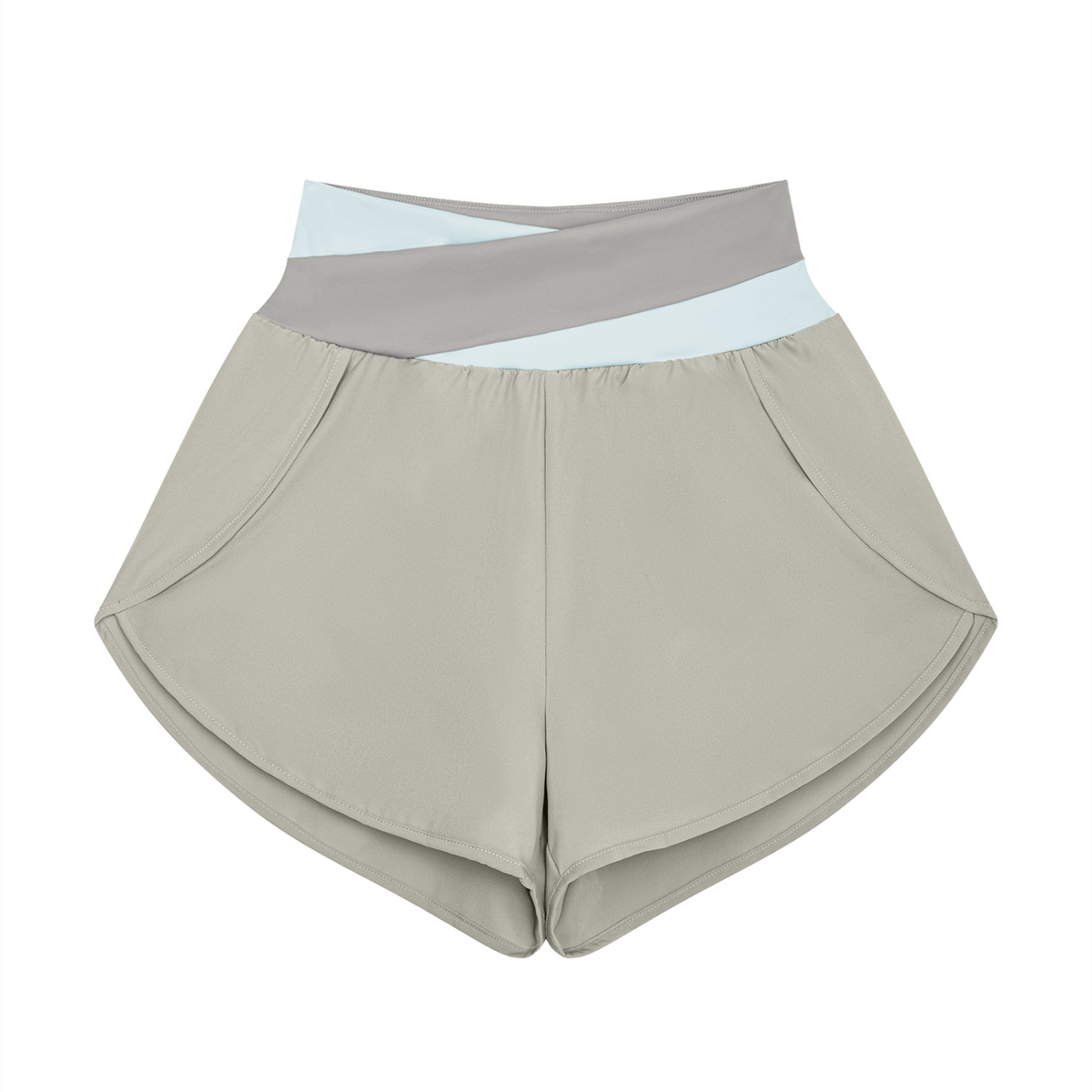 Block Lined Training Shorts in Light Gray with Light Blue, women's activewear