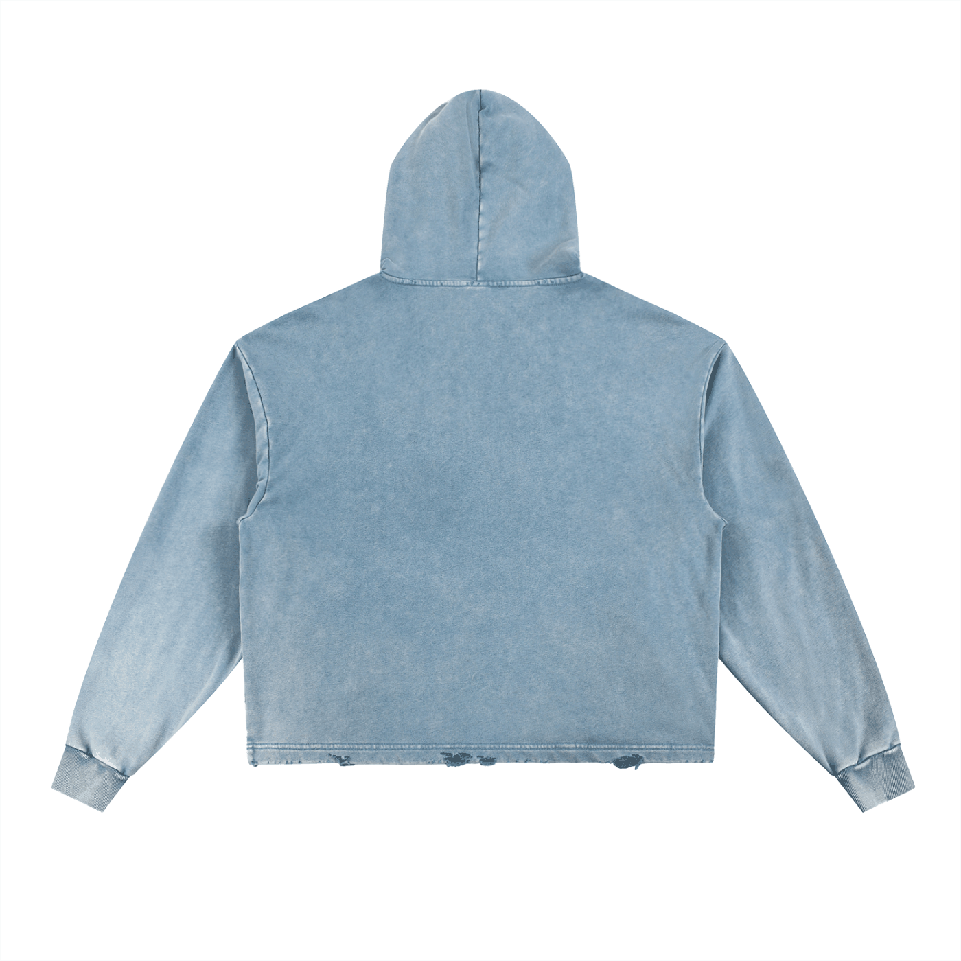 Couples Wanderlust Vintage Washed Frayed-Hem Hoodie in faded blue with loose fit and long sleeves, cozy streetwear style