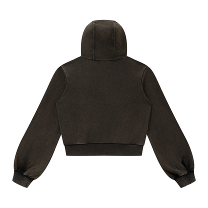 Vintage Wash Cropped Zip Hoodie, women's streetwear, view 3