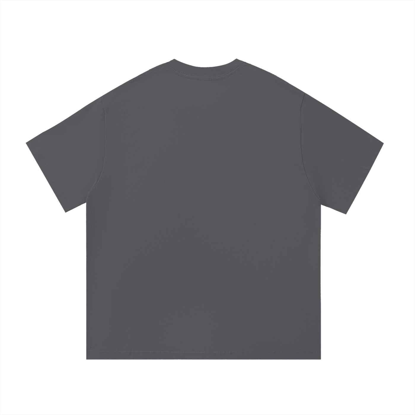 back view of essential cotton t shirt in dark gray with short sleeves and round neck