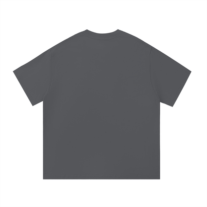 back view of essential cotton t shirt in dark gray with short sleeves and round neck