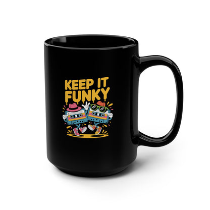 Keep It Funky Black Mug | 15oz Coffee Cup, Funky Gift, Retro Vibe, Cool Mug, Fun Kitchen Decor