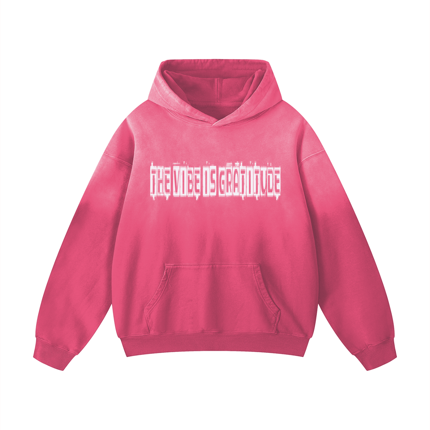 Gratitude Vibe Heavyweight Hoodie pink oversized sunfade cotton streetwear with front pocket and hood