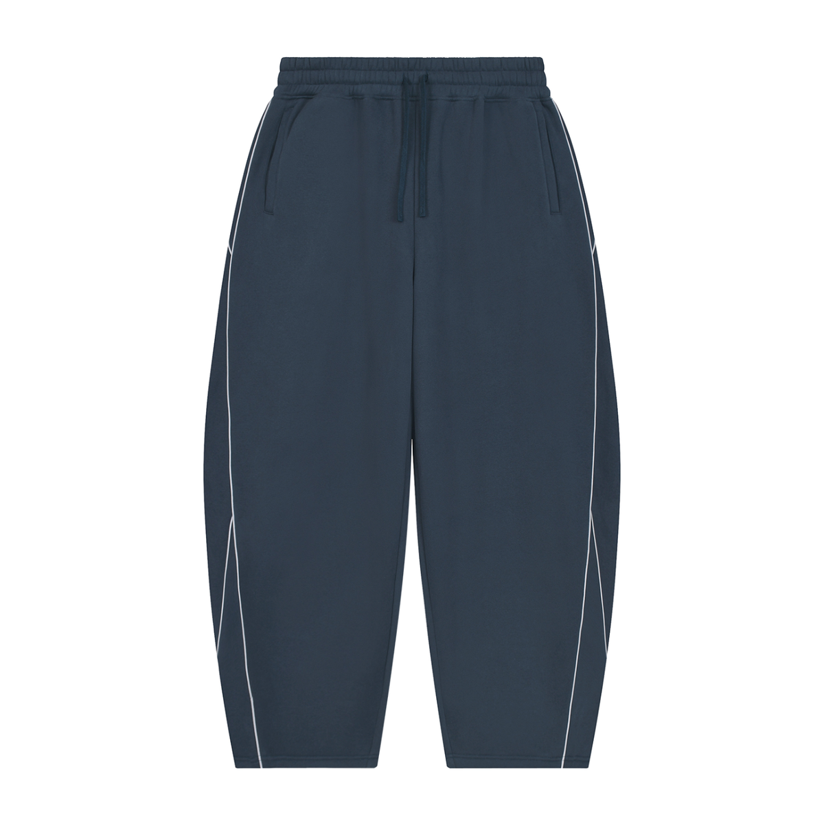 Essential Piping Barrel Leg Sweatpants in Navy Blue, unisex streetwear