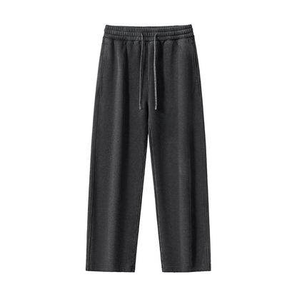 Frayed Wash Fleece Sweatpants in Black, unisex streetwear