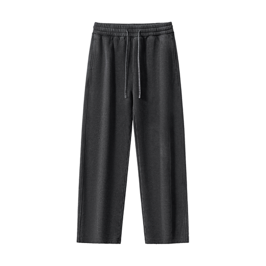 Frayed Wash Fleece Sweatpants in Black, unisex streetwear