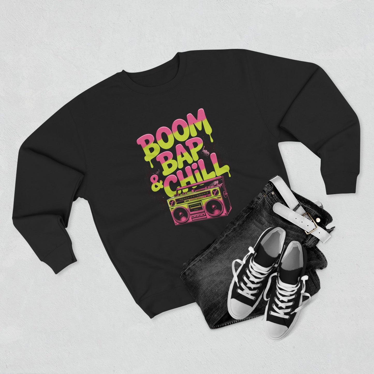 Retro Boombox Sweatshirt, Unisex Crewneck, Chill Vibes, Perfect Gift, Music Lover Apparel, Hip Hop Sweatshirt