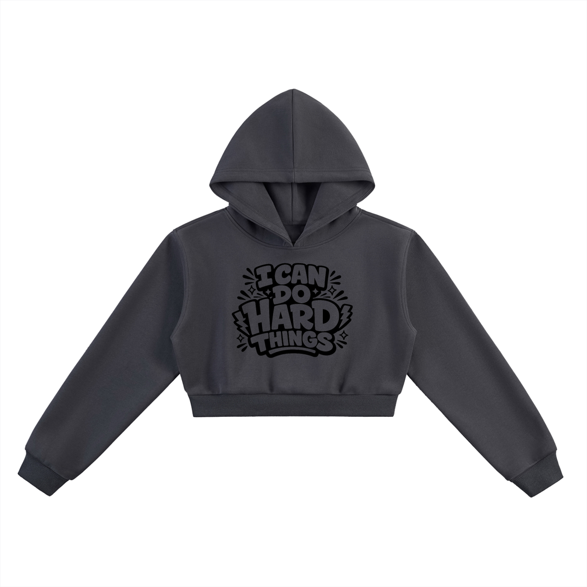 I Can Do Hard Things Cropped Hoodie in Charcoal Gray, women's streetwear