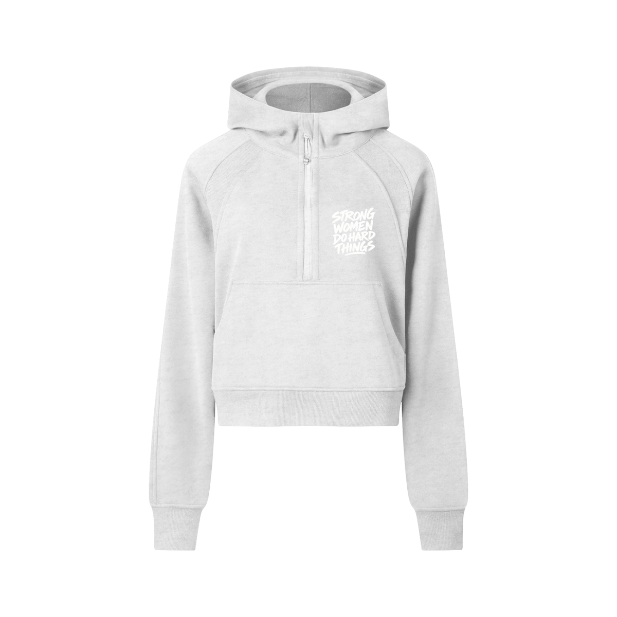 Strong Women Do Hard Things Cropped Half-Zip Hoodie in Cold Gray, women's streetwear