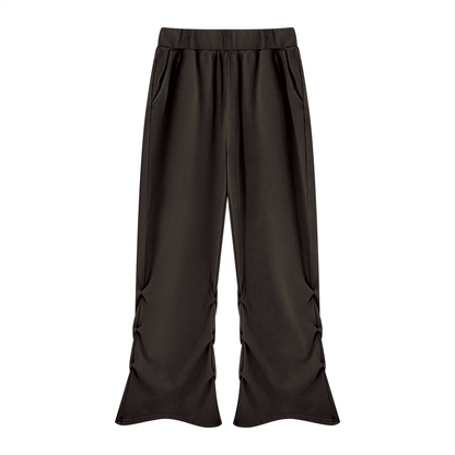Vintage Wash Ruched Flare Sweatpants in Black, women's streetwear