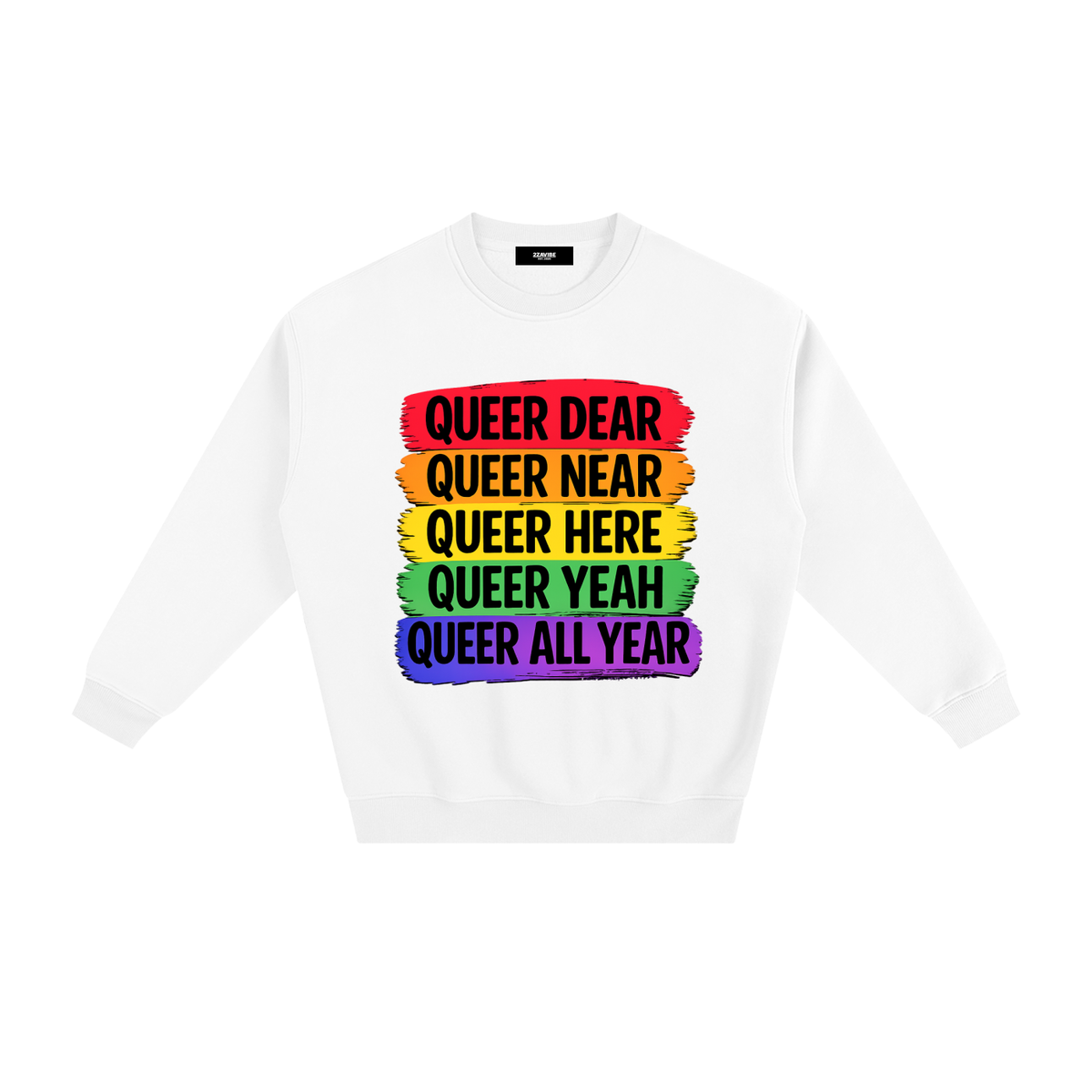 Queer All Year Fleece Sweatshirt in White, unisex streetwear