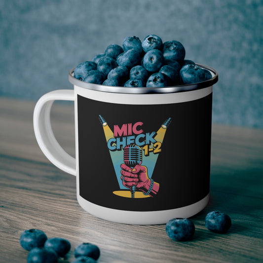 Retro Microphone Enamel Camping Mug, Adventure Travel Mug, Music Lover Gift, Campfire Mug, Outdoor Coffee Cup, Unique Camping Gear