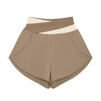 Block Lined Training Shorts in Light Coffee with Apricot, women's activewear