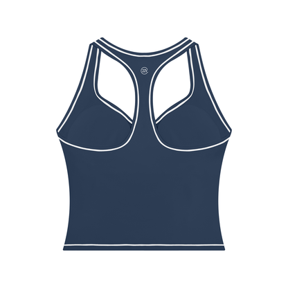 Stride Topstitch Crop Tank in Navy Blue, women's activewear