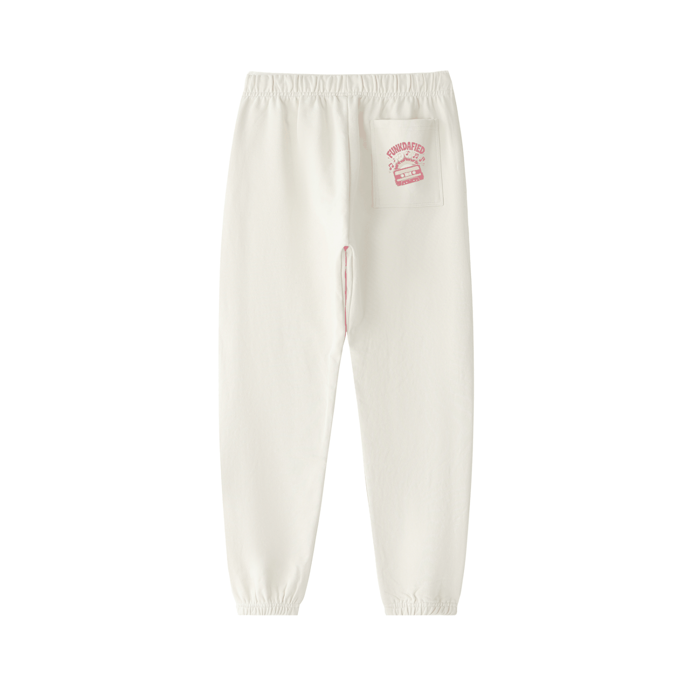 Funkdafied heavyweight cotton sweatpants in off-white with elastic waistband and back pocket logo print