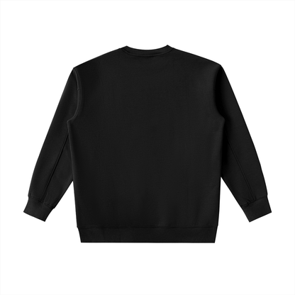 black heavyweight crewneck sweatshirt with long sleeves and relaxed loose fit back view